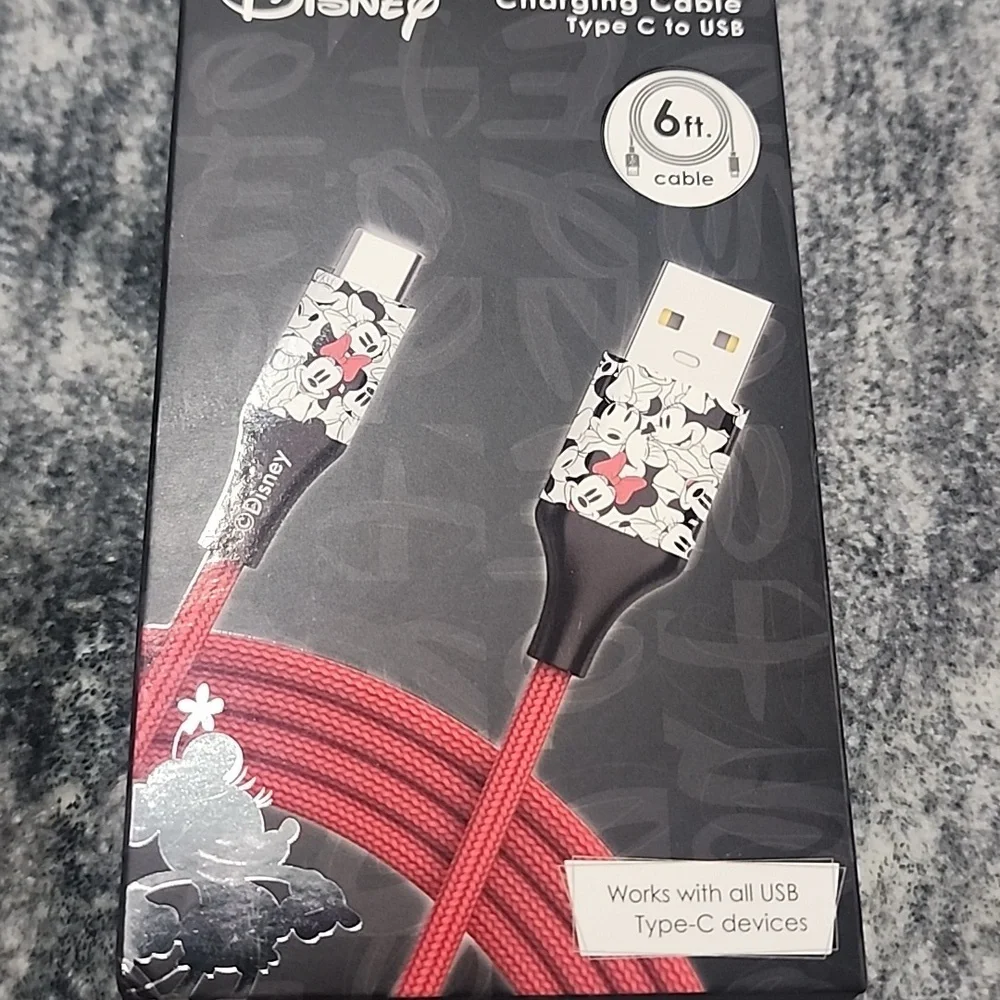 Disney Red Charging Cable with Mickey Design